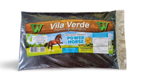 "Pacote de refil de 1kg do Fertilizante Orgânico Power Horse da Vila Verde, ideal para o enriquecimento natural do solo."