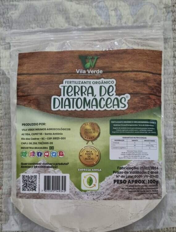 Fertilizante Orgânico Terra de Diatomáceas Vila Verde zip 100g